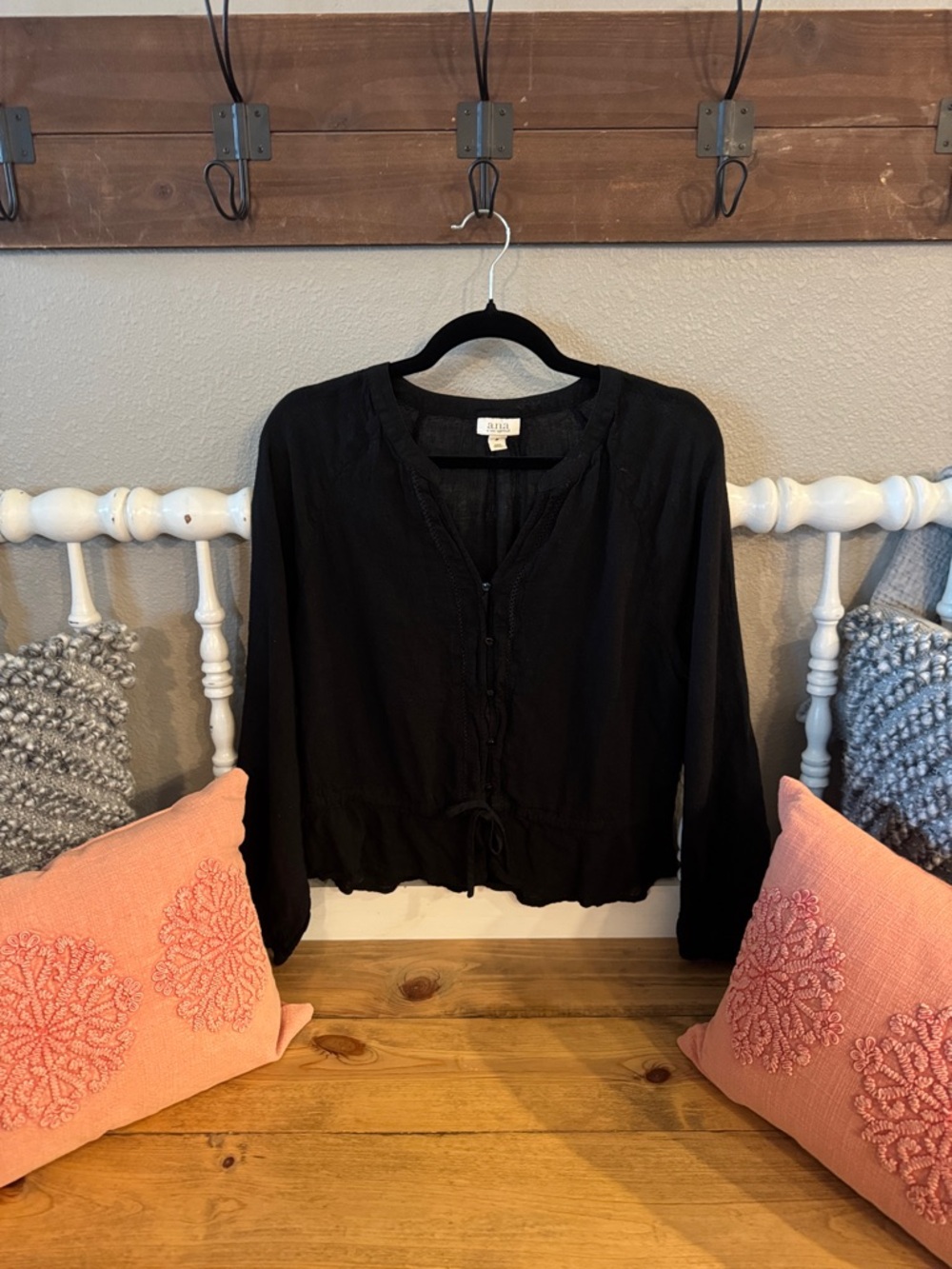 a.n.a Black Button-Front Long-Sleeve Women's Top